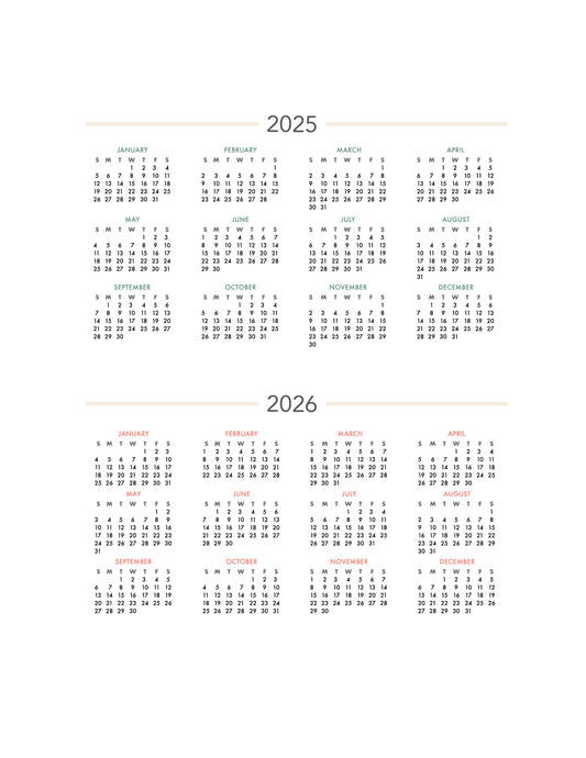 2025-2026 Calendar Year One Page Free Printable
